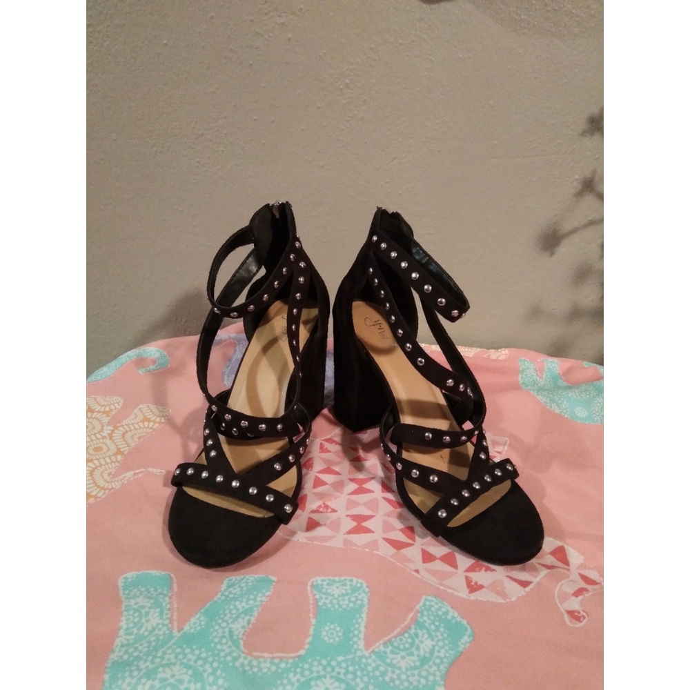 Black Y•Not? Strappy Studded Block Heels
